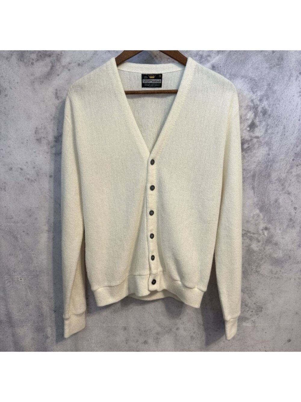 VTG 60s Crown Sportswear Cardigan Sweater Ivory Orlon Acrylic V Neck Mens M 70s